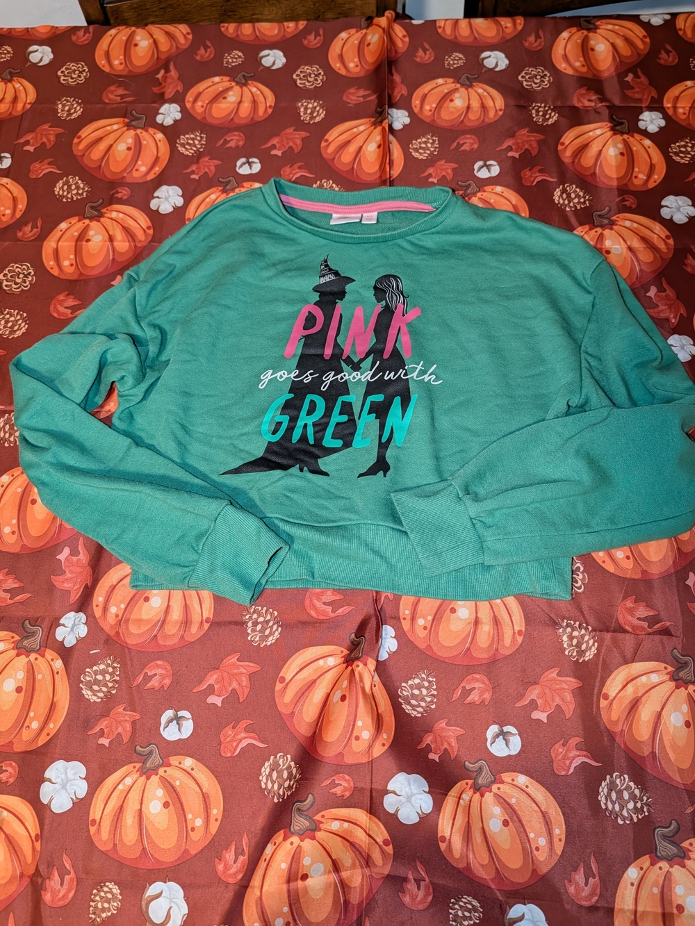 Wicked Green Graphic Crewneck Sweater with Pink & Teal Text